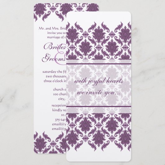 ヴィンテージ パープル ダマスク ウェディング 招待状 (正面/裏面)