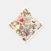ヴィンテージ パープル ピンク フラワー ナプキン スタンダードカクテルナプキン (角)