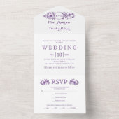 ヴィンテージ パープル フラワーフレームイニシャル ホワイト ウェディング オールインワン招待状 (内側)