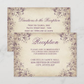 ヴィンテージ パープル フローラル ウェディング レセプション カード (正面/裏面)