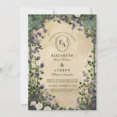 ヴィンテージ パープル フローラル ウェディング 招待状 (正面)