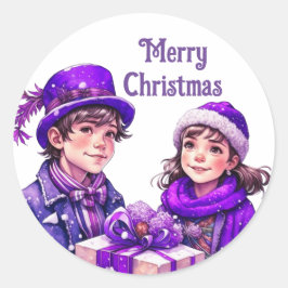 ヴィンテージ パープル メリークリスマス ラウンドシール