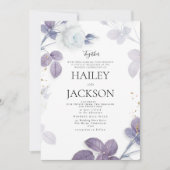 ヴィンテージ パープル ラベンダー ホワイト ゴールド フローラル ウェディング 招待状 (正面)