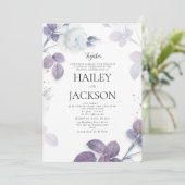 ヴィンテージ パープル ラベンダー ホワイト ゴールド フローラル ウェディング 招待状 (スタンド正面)