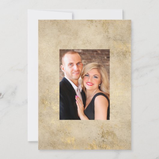 ヴィンテージ パープル、ロイヤルブルーとゴールドの花柄 ウェディング セーブザデート (裏面)