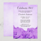 ヴィンテージ パープル ローズ 80歳の誕生日パーティー 招待状 (正面/裏面)