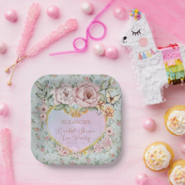 ヴィンテージ パープル 牡丹 ブライダルシャワー ティーパーティー ペーパープレート