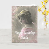 ヴィンテージ、ビクトリアンな女の子。 誕生日 カード (黄色い花)