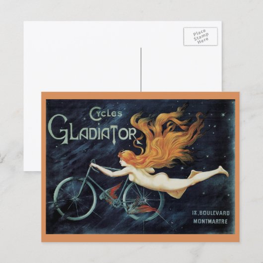 ヴィンテージ・ビクトリアンアールヌーボー、Gladiator Cycles ポストカード (正面/裏面)
