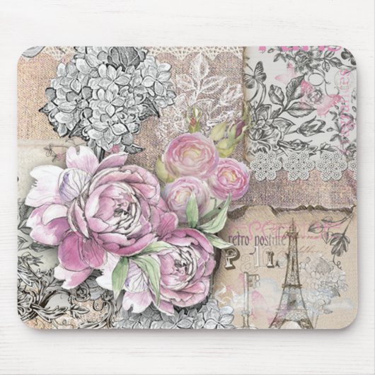 ヴィンテージ,ビクトリアンコラージュ,素朴,みすぼらしいシック,バラ マウスパッド (正面)