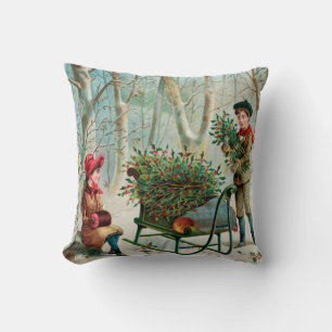 ヴィンテージ,ビクトリアン田舎，クリスマス，柄，女の子 クッション