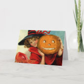 ヴィンテージ ビクトリアン かわいい少女とカボチャのカスタム シーズンカード (正面)