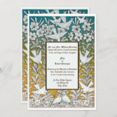 ヴィンテージ ビクトリアン エラーの鳩と花のウェディング 招待状 (正面/裏面)