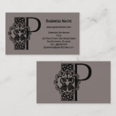 ヴィンテージ ビクトリアン エレガント モノグラム レター P 名刺 (正面/裏面)