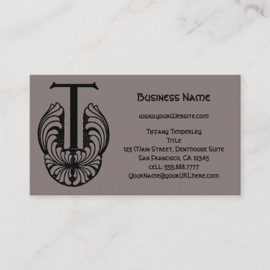 ヴィンテージ ビクトリアン エレガント モノグラム レター T 名刺 (正面)
