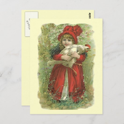 ヴィンテージ ビクトリアン ガール 赤いコートとボンネットのポストカード ポストカード (正面/裏面)