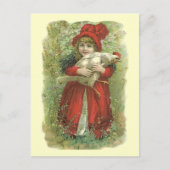 ヴィンテージ ビクトリアン ガール 赤いコートとボンネットのポストカード ポストカード (正面)