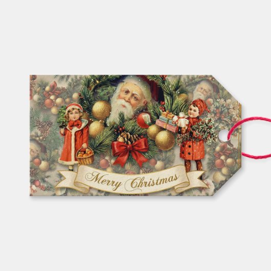 ヴィンテージ ビクトリアン クリスマス オーナメント ギフトタグ (正面(横))