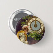 ヴィンテージ ビクトリアン ニューイヤーズイブ、時計が真夜中を指す 缶バッジ (正面&裏面)