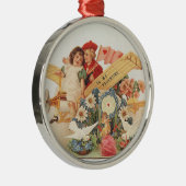 ヴィンテージ ビクトリアン バレンタインデー、飛行機に乗る子供たち メタルオーナメント (右)