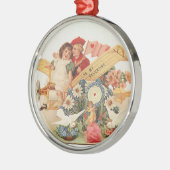 ヴィンテージ ビクトリアン バレンタインデー、飛行機に乗る子供たち メタルオーナメント (左)