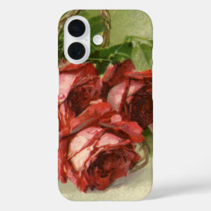 ヴィンテージ ビクトリアン フラワー、赤いバラ iPhone 16ケース