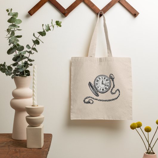 ヴィンテージ ビクトリアン ポケットウォッチ ラインアート トートバッグ