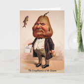 ヴィンテージ ビクトリアン 怒り顔梨の頭のクリスマスカード シーズンカード (正面)