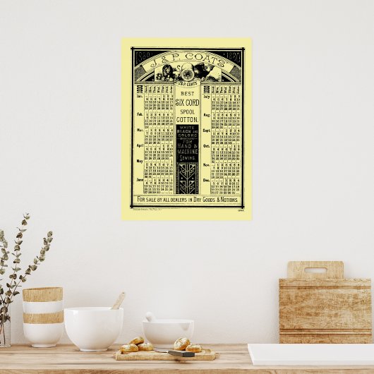 ヴィンテージ ビクトリア時代 1880 スプール カレンダー ポスター (キッチン)