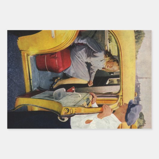 ヴィンテージ ビジネス、タクシー運転手 女性乗客 ラッピングペーパーシート (正面2)