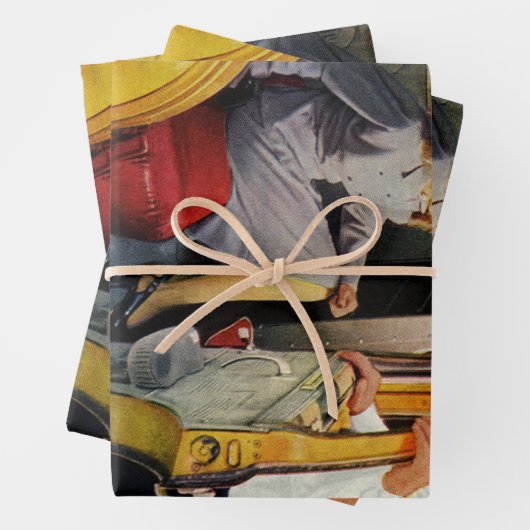 ヴィンテージ ビジネス、タクシー運転手 女性乗客 ラッピングペーパーシート (インサイチュ)