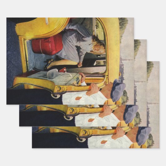 ヴィンテージ ビジネス、タクシー運転手 女性乗客 ラッピングペーパーシート (セット)