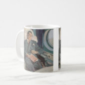 ヴィンテージ ビジネス トラベル、飛行機での読書 コーヒーマグカップ (正面左)