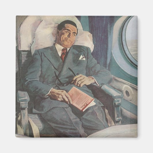 ヴィンテージ ビジネス トラベル、飛行機での読書 マグネット (正面)