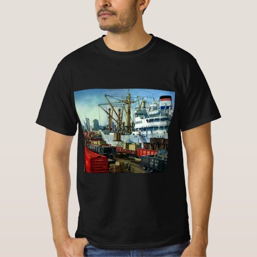 ヴィンテージ ビジネス、ドック貨物船輸送 Tシャツ (正面)