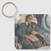 ヴィンテージ ビジネス 旅行、飛行機での読書 キーホルダー (正面)