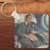 ヴィンテージ ビジネス 旅行、飛行機での読書 キーホルダー (正面)