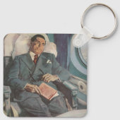 ヴィンテージ ビジネス 旅行、飛行機での読書 キーホルダー (裏面)