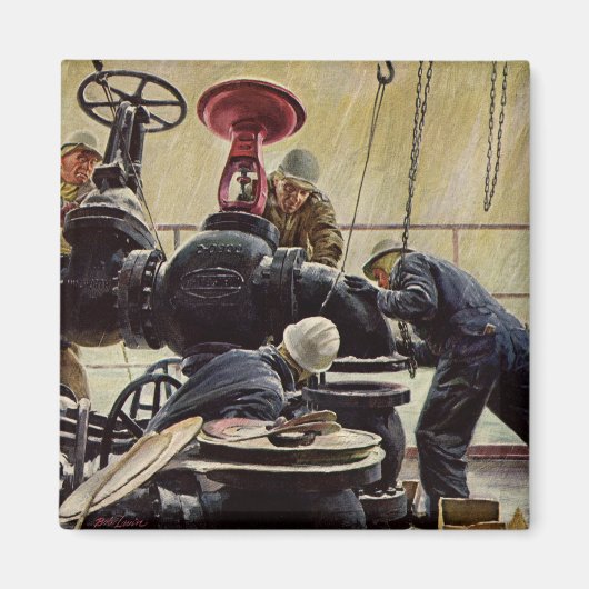 ヴィンテージ・ビジネス、油・プラットフォームの海 マグネット (正面)