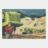 ヴィンテージ ビジネス、測量士のいる建設現場 ラッピングペーパーシート (正面3)