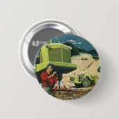 ヴィンテージ ビジネス、測量士のいる建設現場 缶バッジ (正面&裏面)