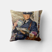 ヴィンテージ ビジネス、郵便配達員が郵便物を配達 クッション (裏面)