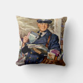 ヴィンテージ ビジネス、郵便配達員が郵便物を配達 クッション (正面)