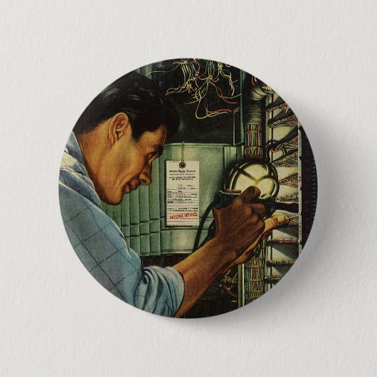 ヴィンテージ ビジネス 電気技師 回路ブレーカー パネル 缶バッジ (正面)