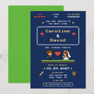 ヴィンテージ・ビデオゲーム・ピクセルアート・ウェディング 招待状