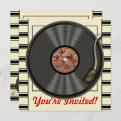ヴィンテージ·ビニル·レコード·パーティの招待状 招待状 (正面/裏面)