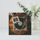 ヴィンテージ ビニール レコード プレイヤー 妊娠発表 招待状 (スタンド正面)