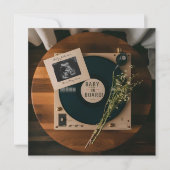 ヴィンテージ ビニール レコード プレイヤー 妊娠発表 招待状 (正面)