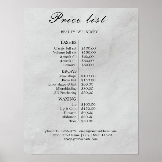 ヴィンテージ ビューティーサロン 料金表 ポスター (正面)