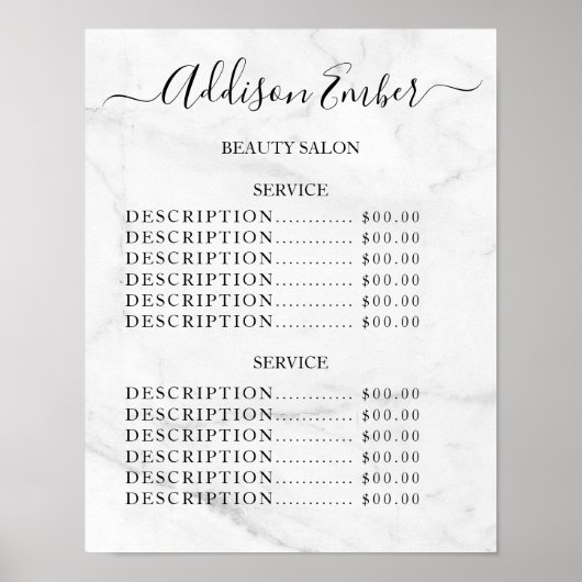 ヴィンテージ ビューティーサロン 料金表 ポスター (正面)